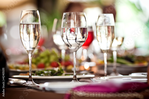 Empty glasses set in restaurant