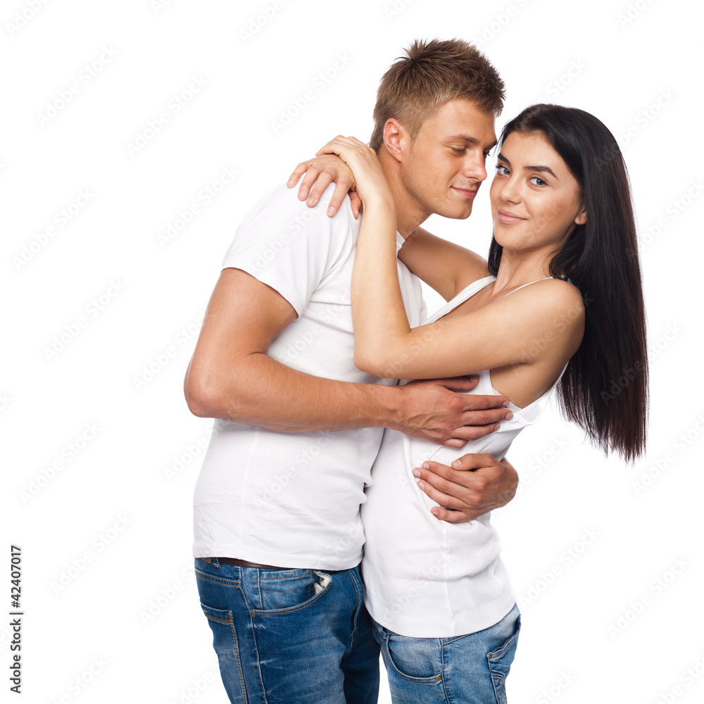 Naklejka premium Happy young couple in casual clothing