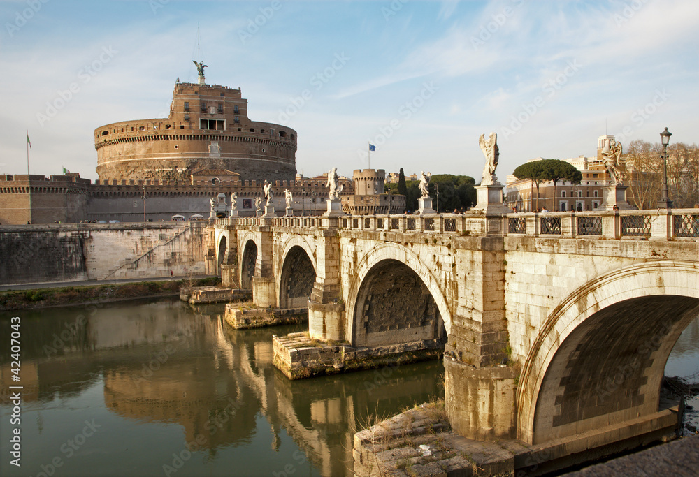 Rome - Angels bridge and castle in evening light