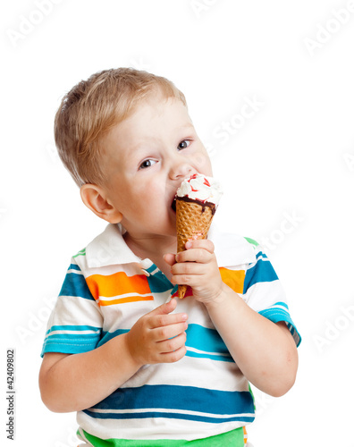 cute kid boy eating ice cre...