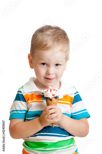 happy child boy eating ice ...