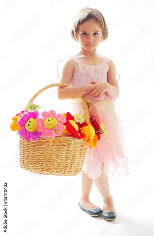 girl with flowers isolated on a white background