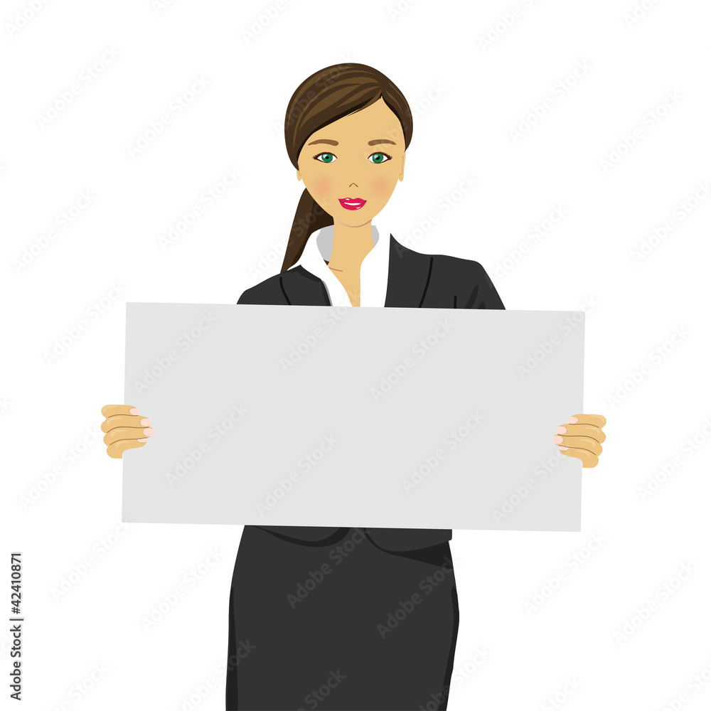 Portrait young woman with blank white board, Portrait young woman with blank white board,