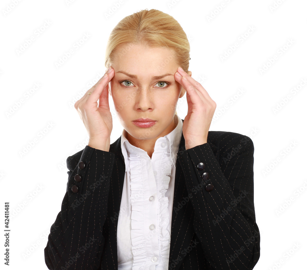 A businesswoman with a headache holding head A businesswoman with a headache holding head