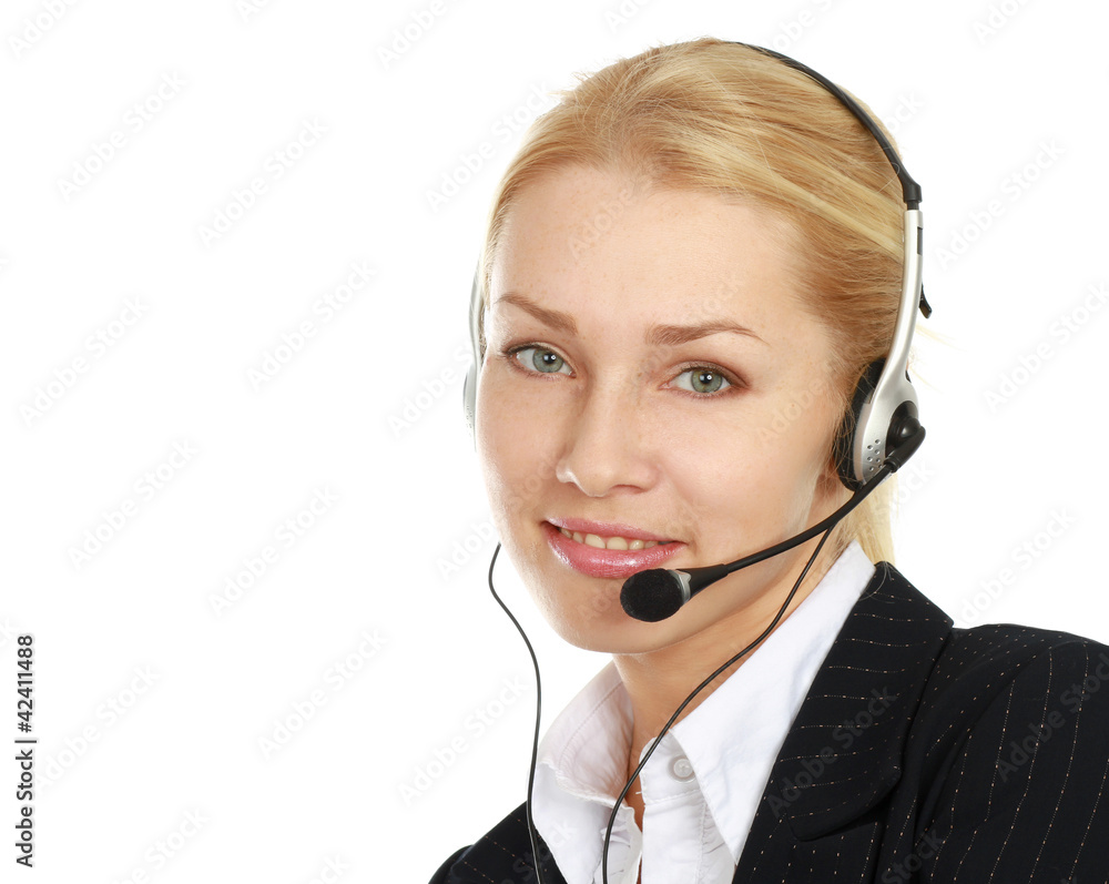 Beautiful business woman with headset. Call center Beautiful business woman with headset. Call center