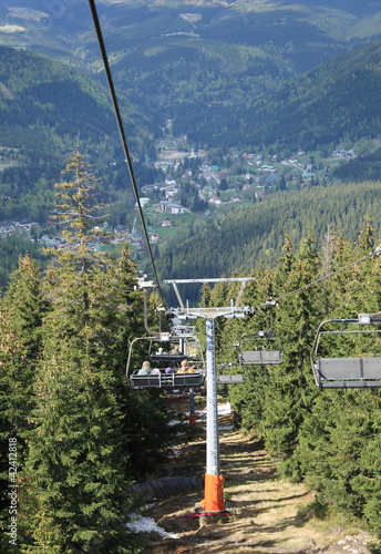 Chair lift in the early spring