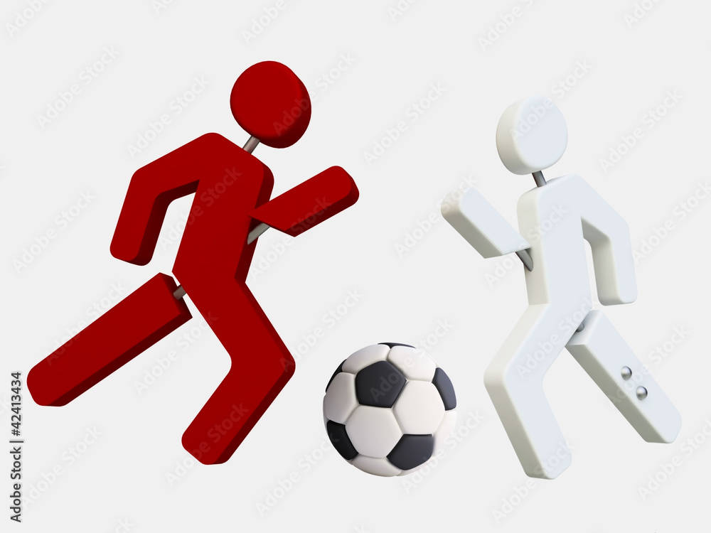 Soccer players in Red and White, Football in 3D