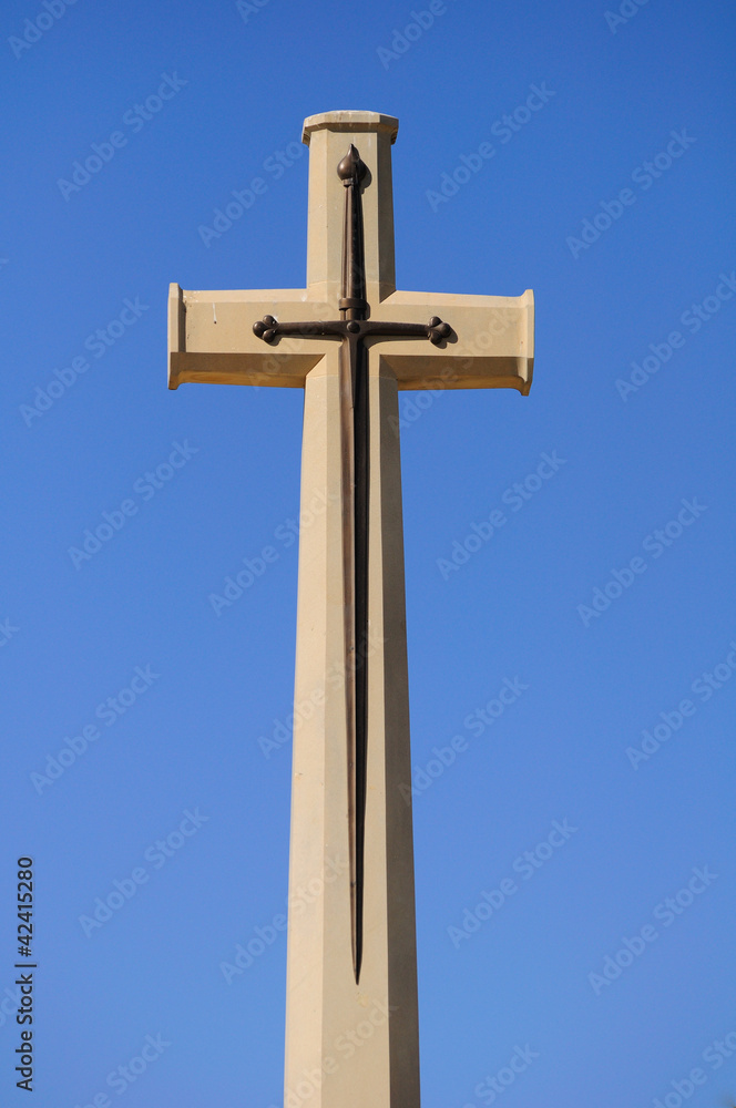 Huge stone cross at the british cemetery in Jerusalem.
