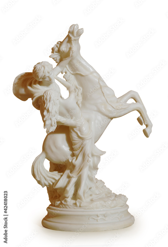 Marble statue of a man on a horse and a girl Marble statue of a man on a horse and a girl