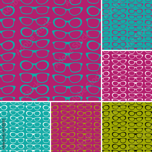 A set of seamless patterns with sunglasses.