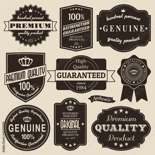 A set of vintage design labels and badges.