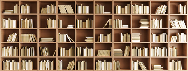 Wandcirkels Bibliotheek Houten boekenkast met klassieke boeken  © adimas