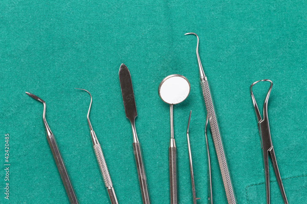 Set of metal medical equipment tools for teeth dental care Set of metal medical equipment tools for teeth dental care