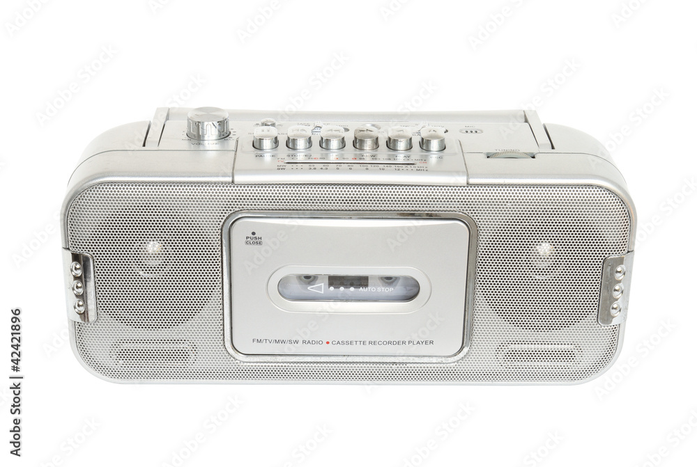 Fototapeta premium Retro radio cassette tape isolated on white background