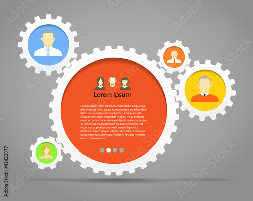 Abstract speech clouds of gear wheels with person icons