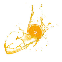 Küchenrückwand glas motiv Spritzendes Wasser Orangenscheibe im Saftspritzer, isoliert auf weißem Hintergrund  © Jag_cz