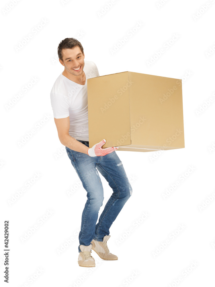 handsome man with big box handsome man with big box