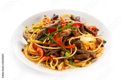 Pasta with meat and vegetables