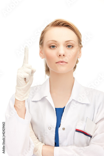 female doctor with her finger up