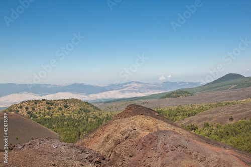 The volcano Etna landscape in a blue sky