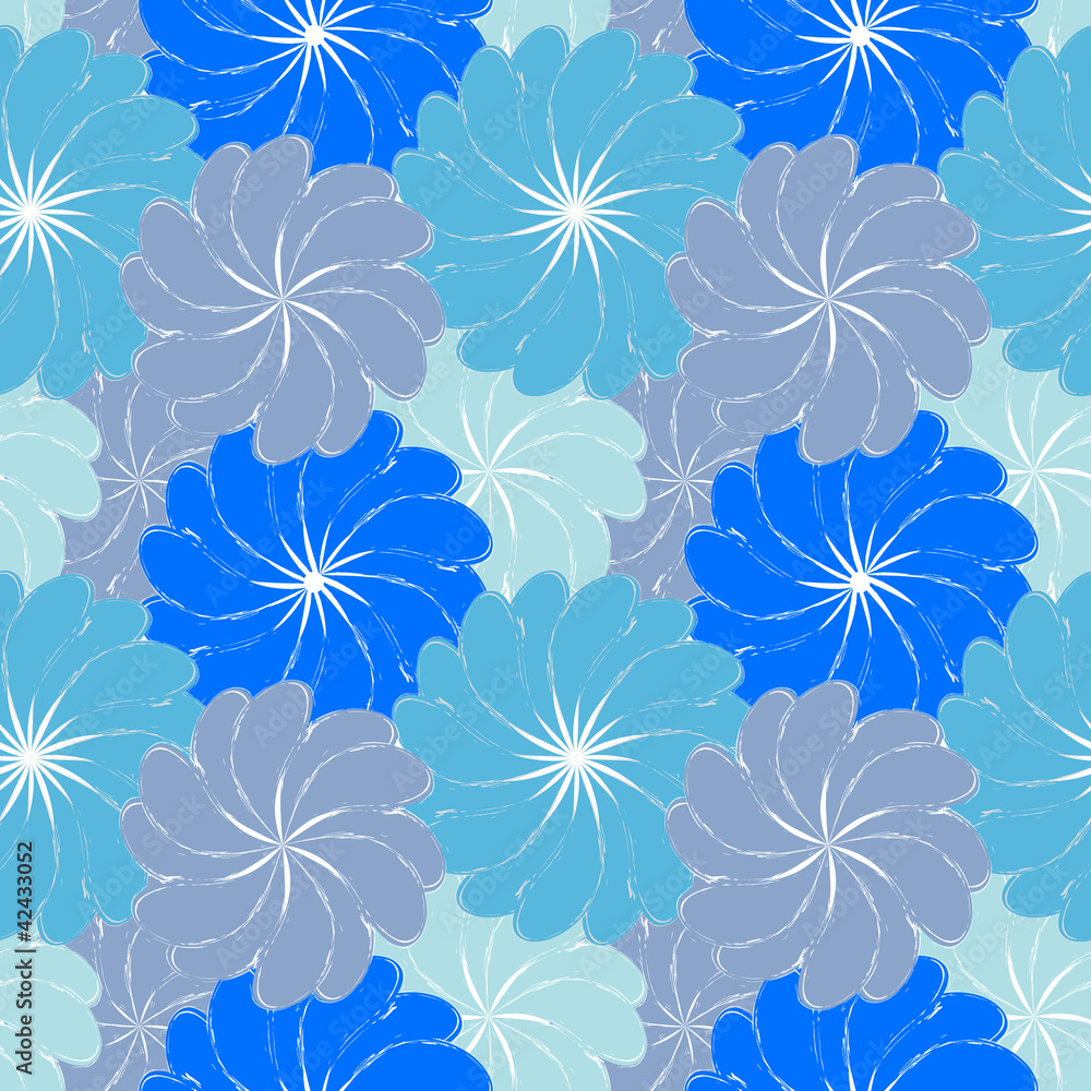 Fototapeta premium blue grunge seamless pattern with flowers