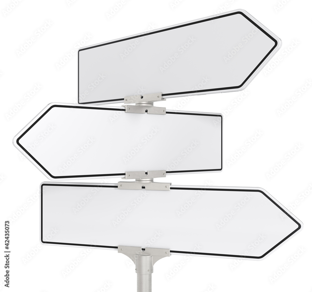 Obraz premium Road signs X 3. White, Copy Space.
