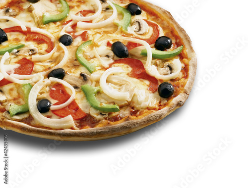 A pizza on a white background