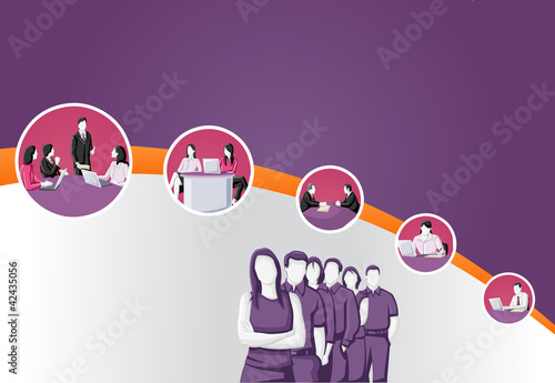 Purple template for advertising brochure with business people