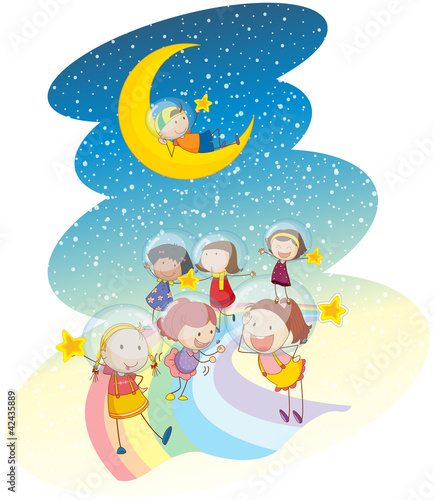 kids playing on rainbow