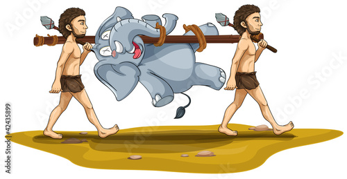 tribal men carrying elephant