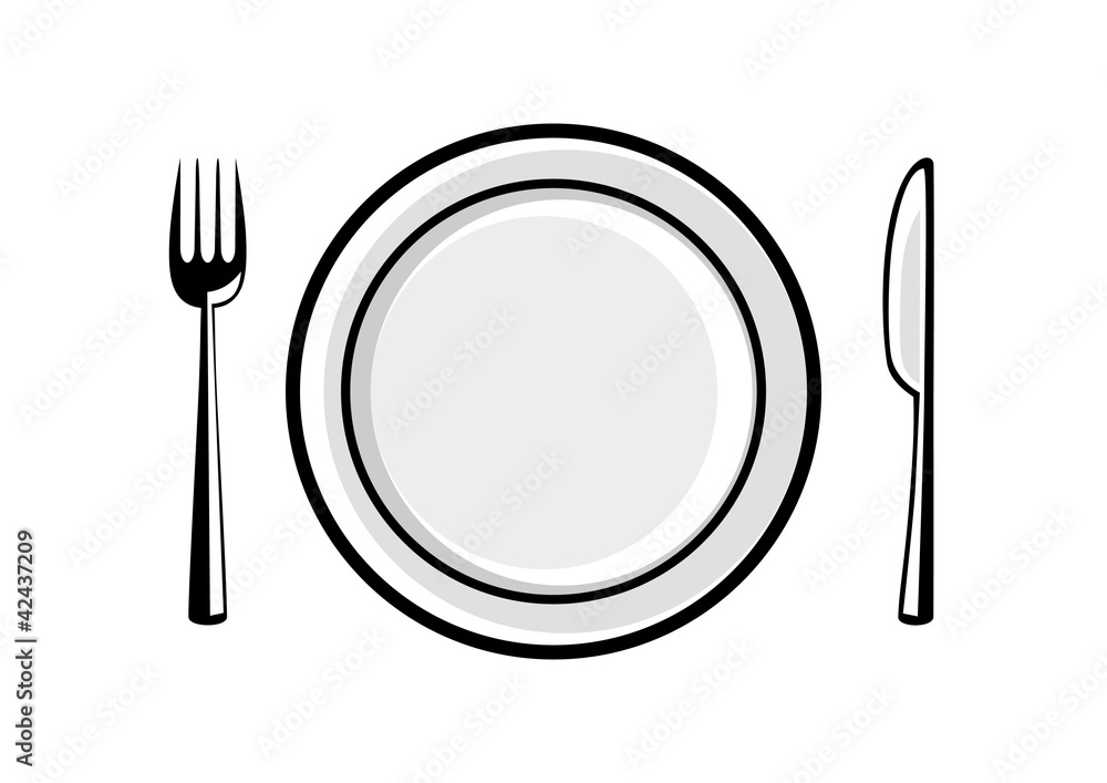 Fototapeta Plate and cutlery on white background