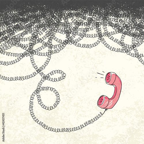 Retro Phone. Handset and tangled wires, vector illustration. EPS