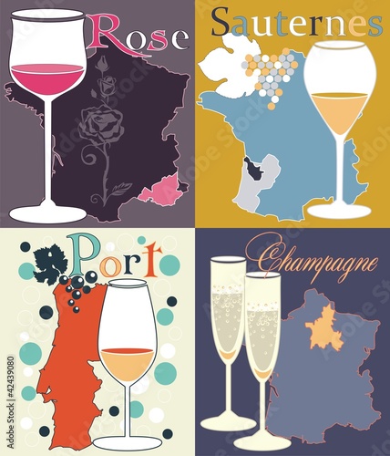 set with different sorts of wine and champagne