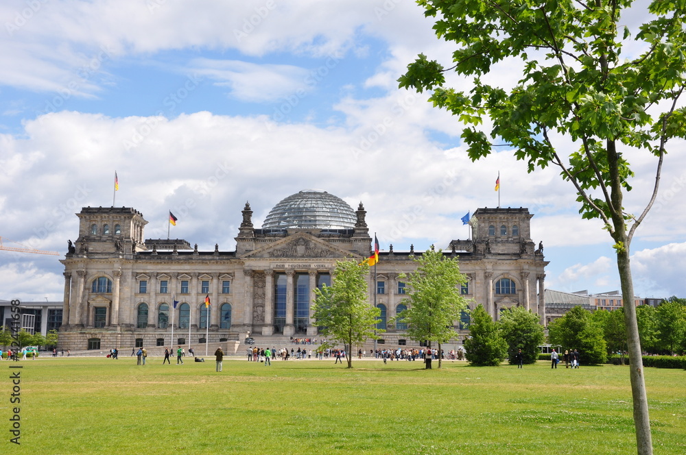 Berlin - Reichstag mit Wiese und Baum
