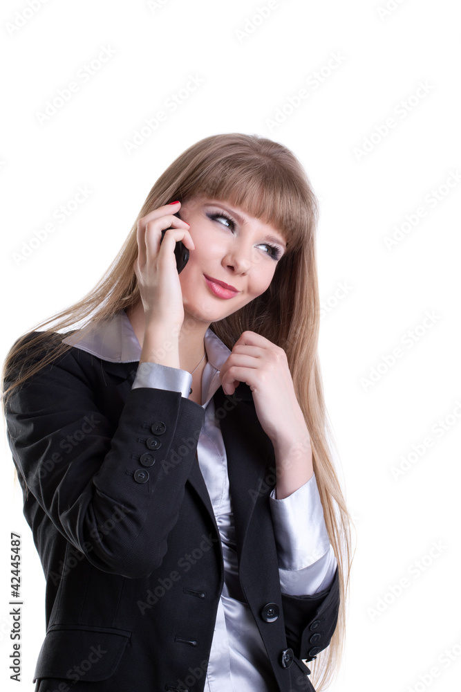 Pretty business woman talking on cell phone Pretty business woman talking on cell phone