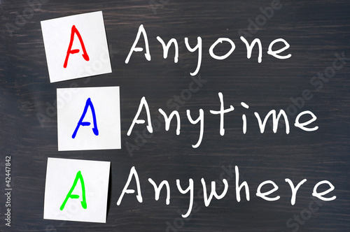 Fotografie Acronym of AAA for anyone, anytime and anywhere