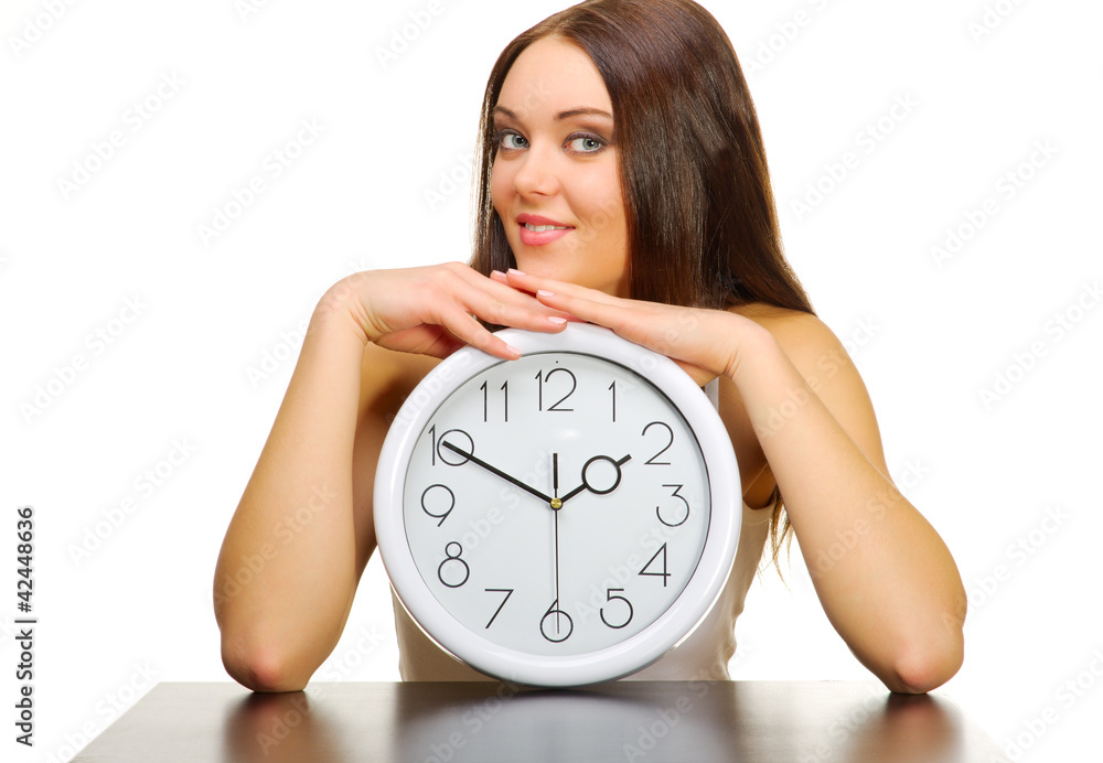 Young girl with clock