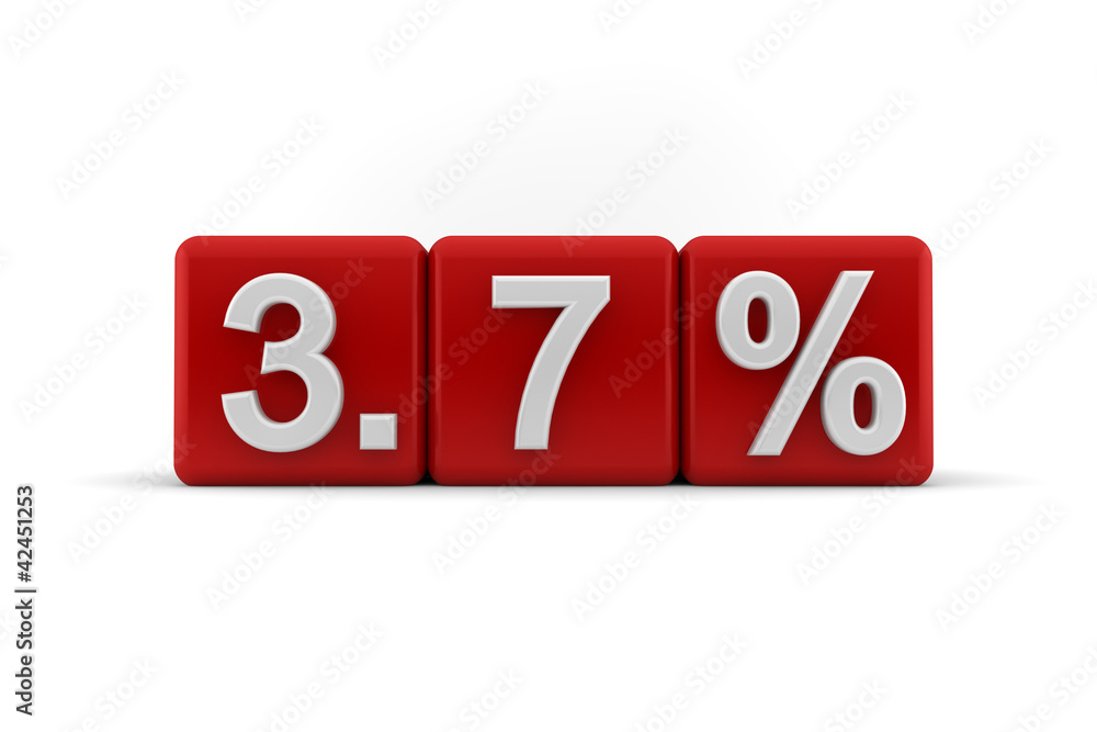 3.7 percent in white numbers on red cubes 3.7 percent in white numbers on red cubes