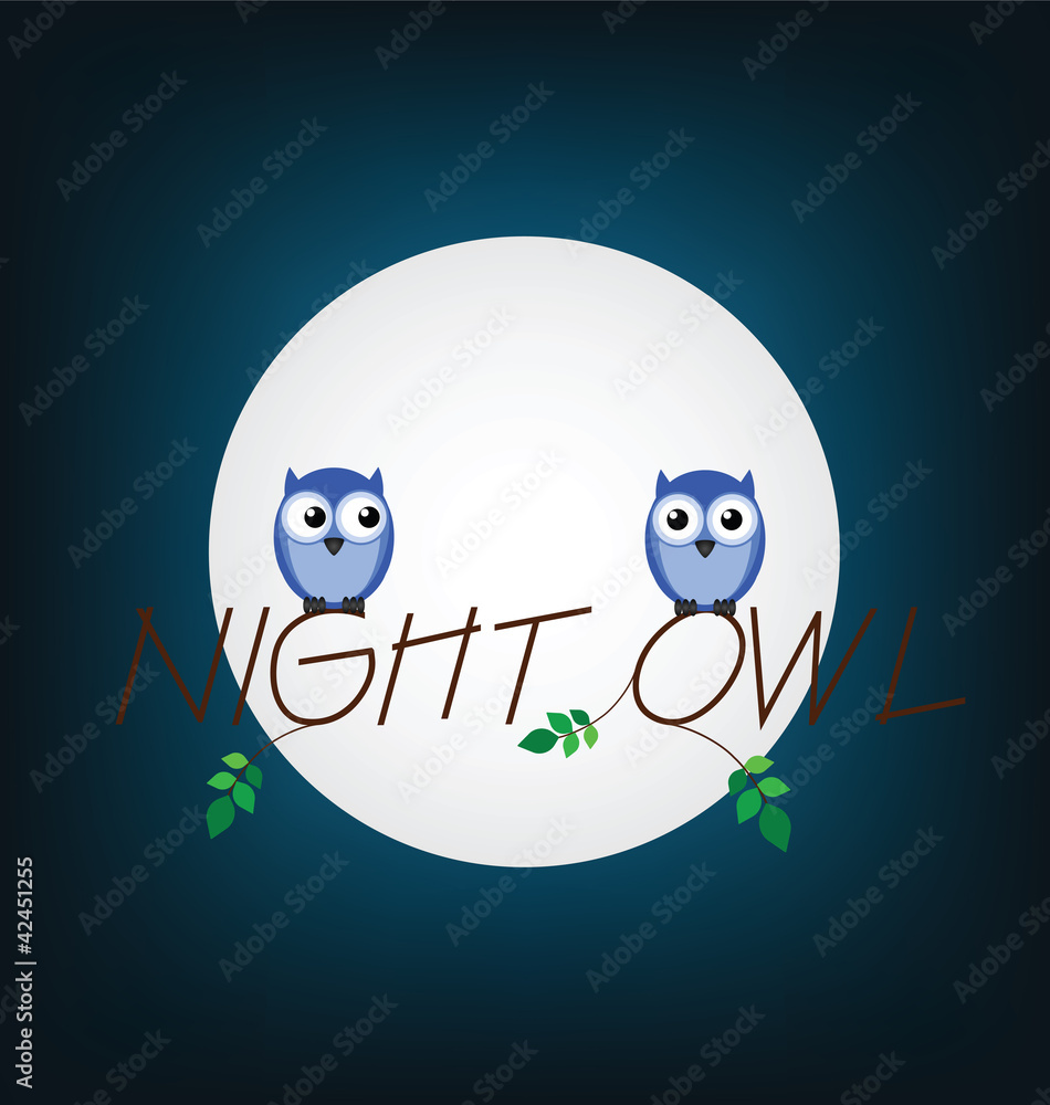 Night owl twig text set against a full moon Night owl twig text set against a full moon