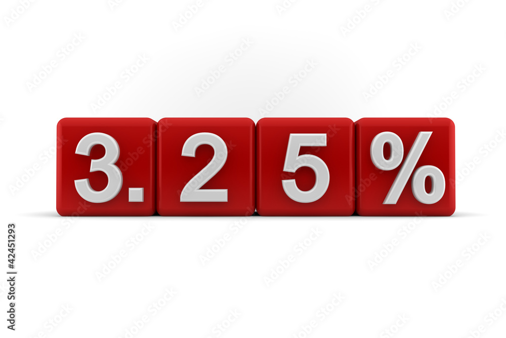 3.25 percent in white numbers on red cubes 3.25 percent in white numbers on red cubes