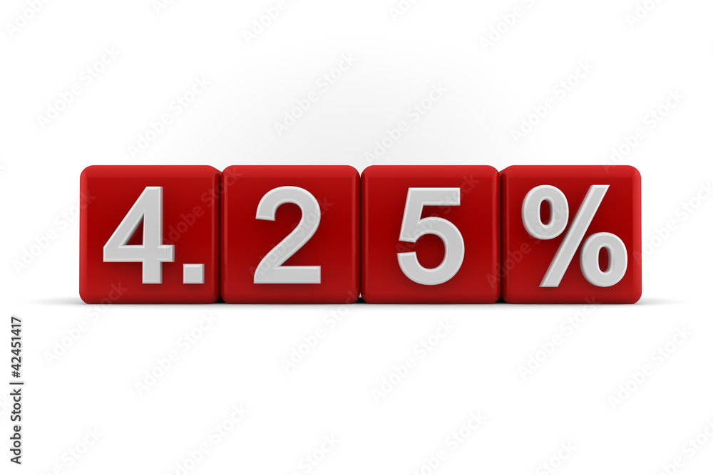4.25 percent in white numbers on red cubes 4.25 percent in white numbers on red cubes