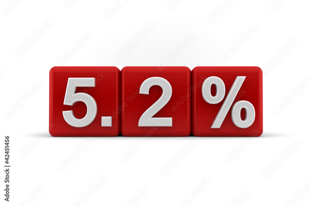 5.2 percent in white numbers on red cubes 5.2 percent in white numbers on red cubes