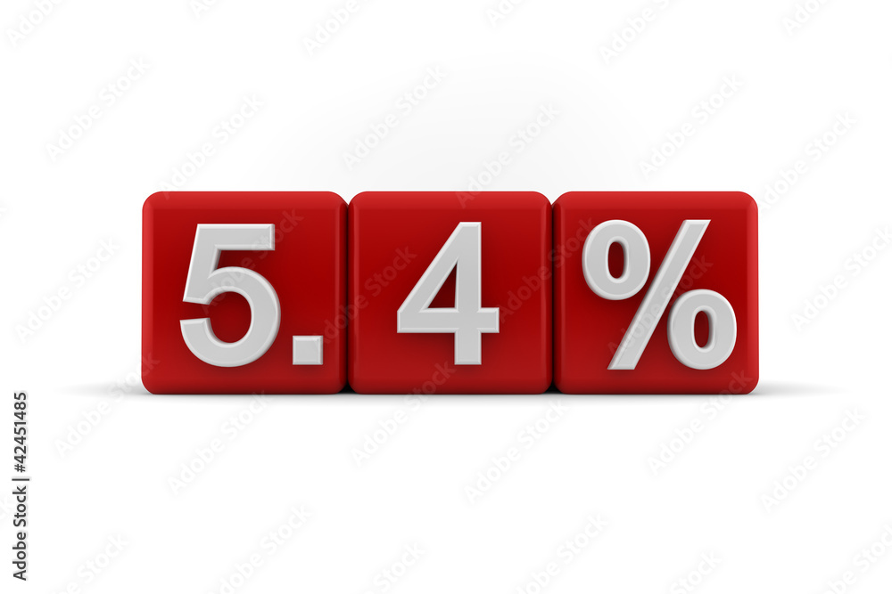 5.4 percent in white numbers on red cubes 5.4 percent in white numbers on red cubes