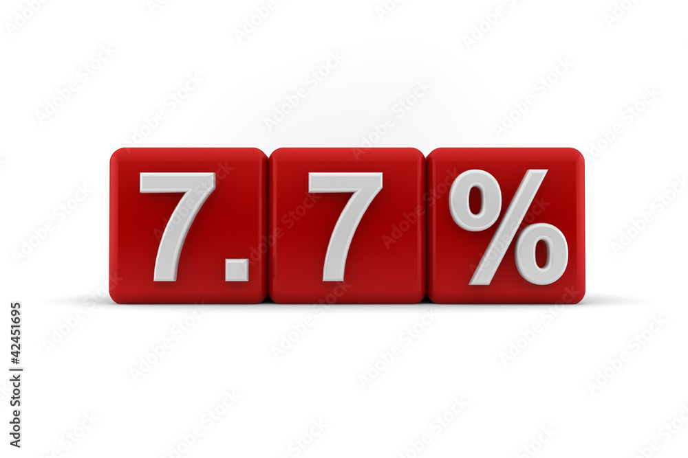 7.7 percent in white numbers on red cubes 7.7 percent in white numbers on red cubes