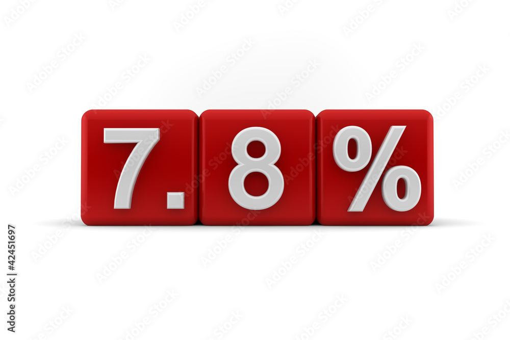 7.8 percent in white numbers on red cubes 7.8 percent in white numbers on red cubes
