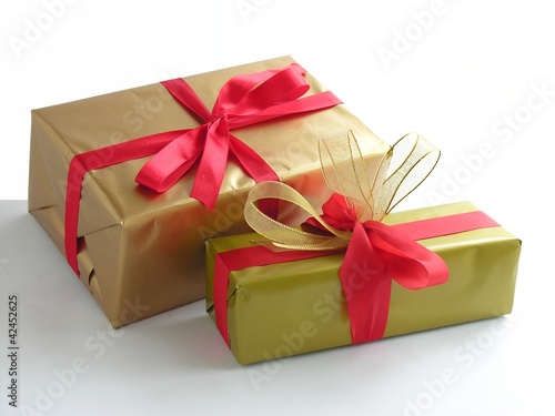 christmas gifts with red ribbon