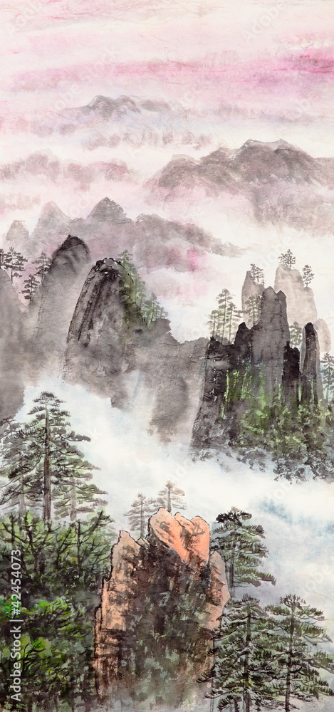 Fototapeta premium Chinese painting of high mountain