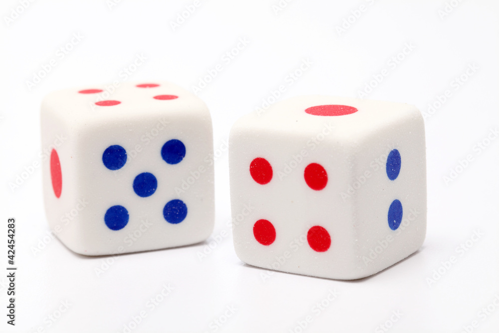 Two whtie dice isolated on white background Two whtie dice isolated on white background