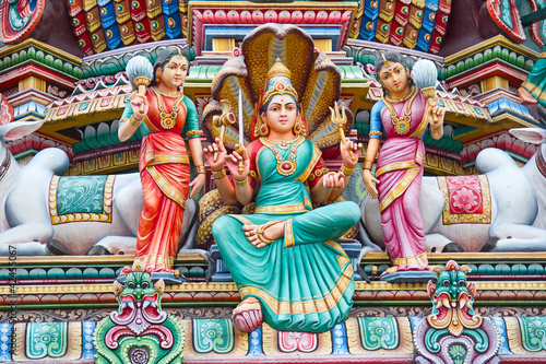 Colorful statues on Hindu temple in Singapore