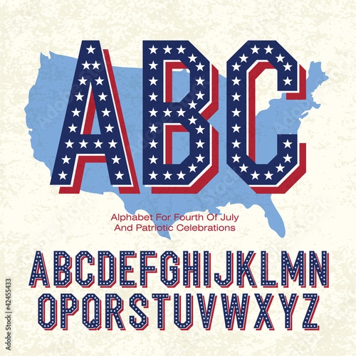 Alphabet For Fourth Of July And Patriotic Celebrations. Vector,